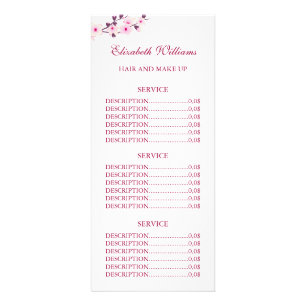 Floral Cherry Blossom Pink White Service Prices  Rack Card