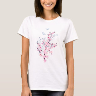 Floral Cherry Blossom Pink White T-Shirt