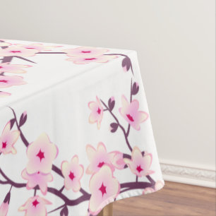 Floral Cherry Blossom Pink White Tablecloth
