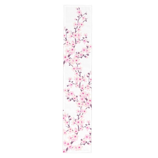 Floral Cherry Blossom Pink White Wedding Medium Table Runner (Front)