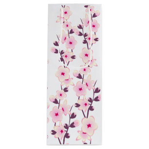 Floral Cherry Blossom Pink White Wine Gift Bag