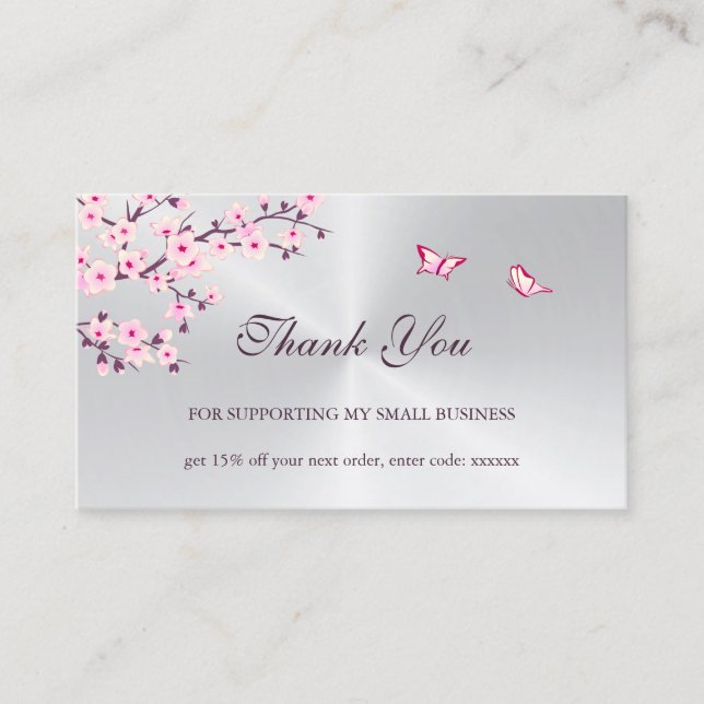 Floral Cherry Blossom Thank You Business Card (Front)