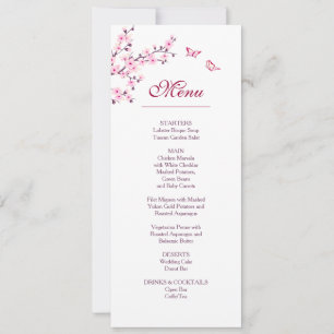 Floral Cherry Blossom Wedding Menu Invitation