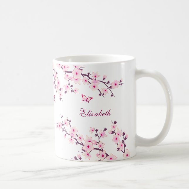 Floral Cherry Blossom Your Name Monogram Mug (Right)