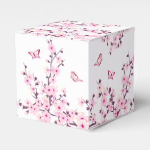 Floral Cherry Blossoms And Butterflies Pink White Favour Box
