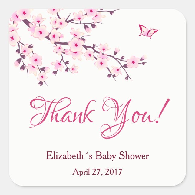Floral Cherry Blossoms  Baby Shower Square Sticker (Front)