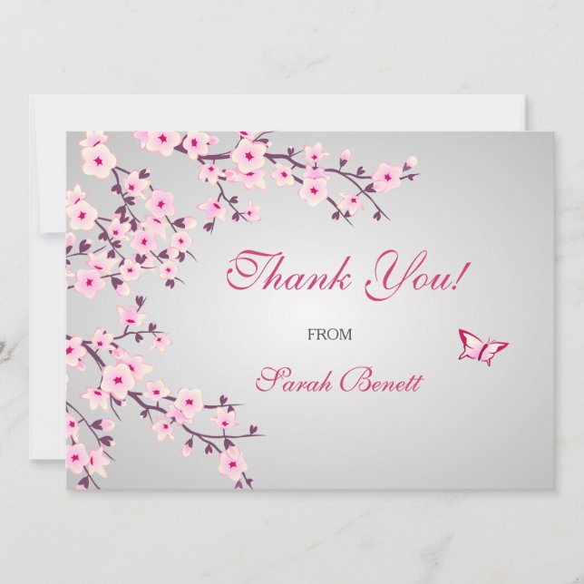 Floral Cherry Blossoms Baby Shower Thank You Card (Front)