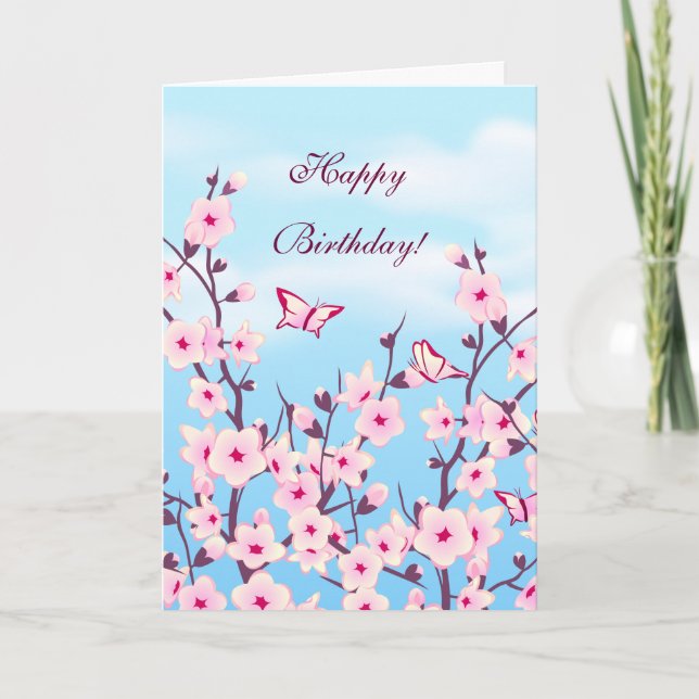 Floral Cherry Blossoms Birthday Card (Front)