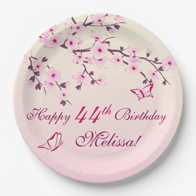 Floral Cherry Blossoms  Birthday Party Paper Plate (Front)