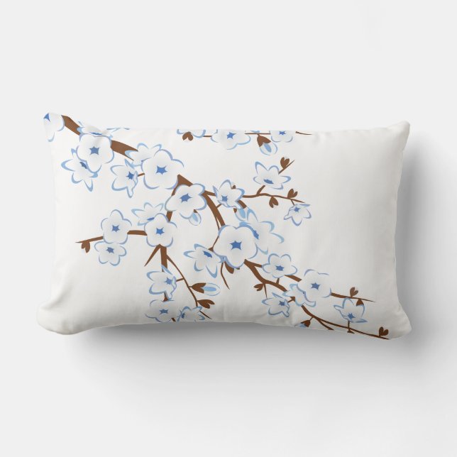 Floral Cherry Blossoms Blue White Lumbar Cushion (Front)