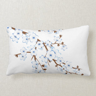 Floral Cherry Blossoms Blue White Lumbar Cushion