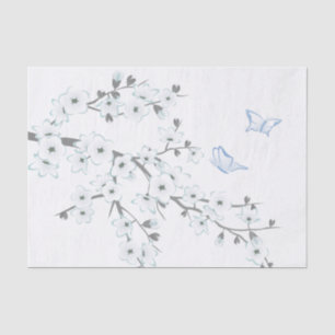 Floral Cherry Blossoms  Butterflies White Tissue Paper