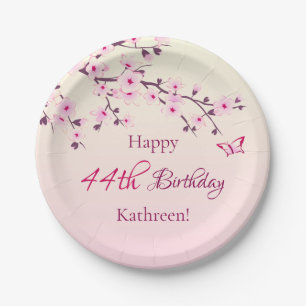 Floral Cherry Blossoms  Custom Birthday  Paper Plate