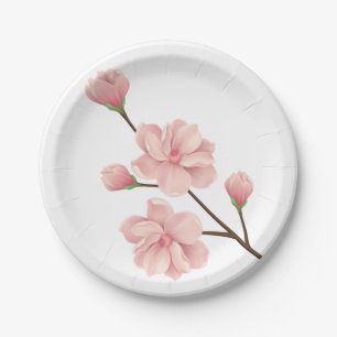 Floral Cherry Blossoms Flowers Wedding Party Paper Plate