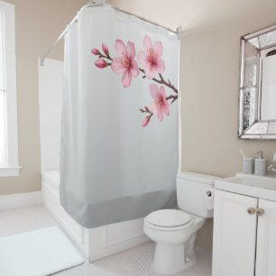 Floral Cherry Blossoms Grey Pink Shower Curtain