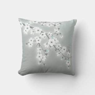 Floral Cherry Blossoms Khaki White Cushion