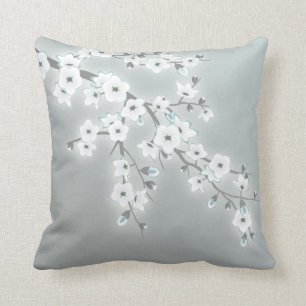 Floral Cherry Blossoms Khaki White Cushion