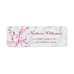 Floral Cherry Blossoms Light Grey Marble