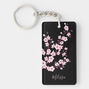 Floral Cherry Blossoms  Monogram Key Ring