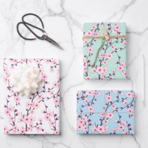Floral Cherry Blossoms Pastel Tones Wrapping Paper Sheet