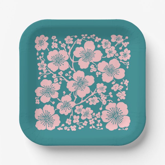 Floral Cherry Blossoms Pattern Paper Plate (Front)