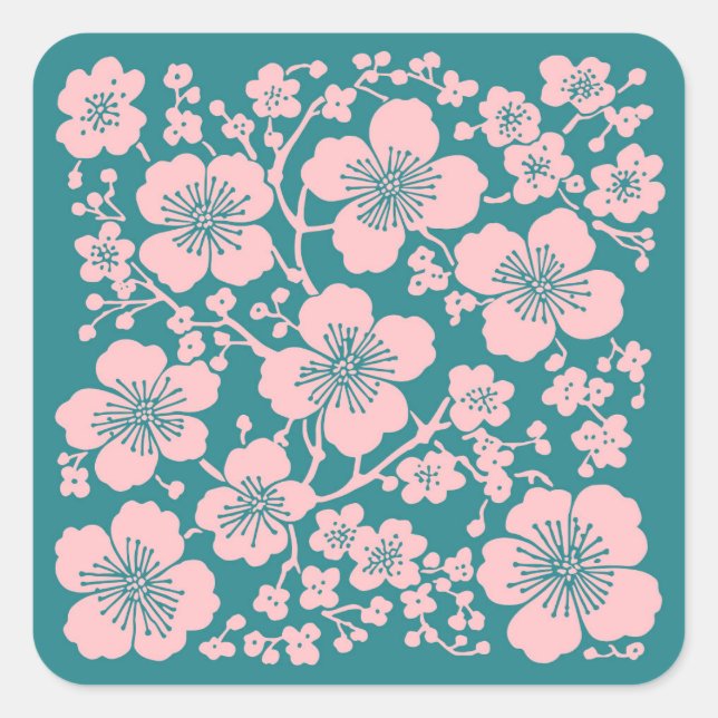 Floral Cherry Blossoms Pattern Square Sticker (Front)