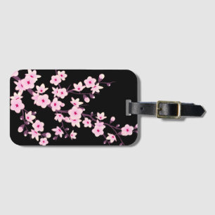 Floral Cherry Blossoms Pink Black Feminine Luggage Tag