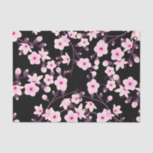 Floral Cherry Blossoms Pink Black Tissue Paper