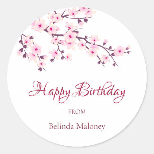 Floral Cherry Blossoms Pink Custom Birthday Classic Round Sticker