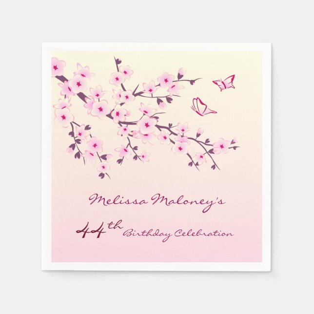 Floral Cherry Blossoms Pink Custom Birthday Napkin (Front)