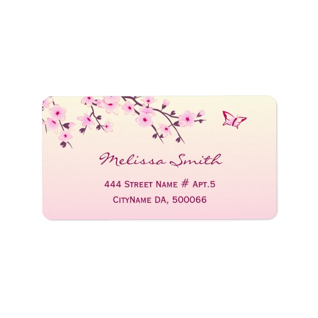 Floral Cherry Blossoms Pink Girly Label (Front)