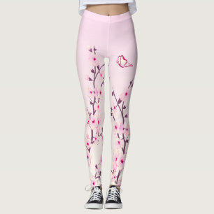 Floral Cherry Blossoms Pink Girly Leggings