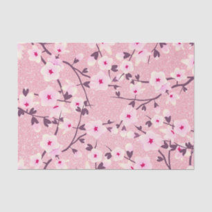 Floral Cherry Blossoms Pink Glitter Tissue Paper