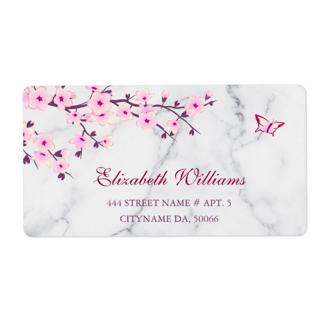 Floral Cherry Blossoms Pink Grey Marble (Front)
