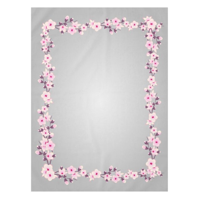 Floral Cherry Blossoms Pink Grey Tablecloth (Front)