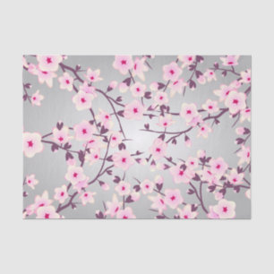 Floral Cherry Blossoms Pink Grey Tissue Paper