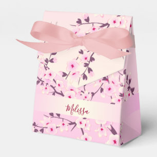 Floral Cherry Blossoms Pink Monogram Favour Box