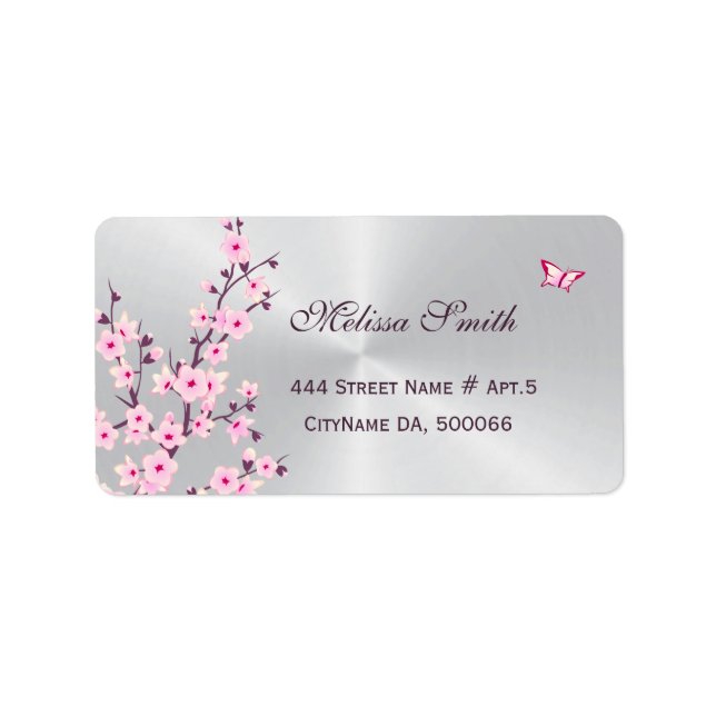 Floral Cherry Blossoms Pink Silver Label (Front)