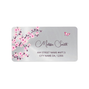 Floral Cherry Blossoms Pink Silver Label
