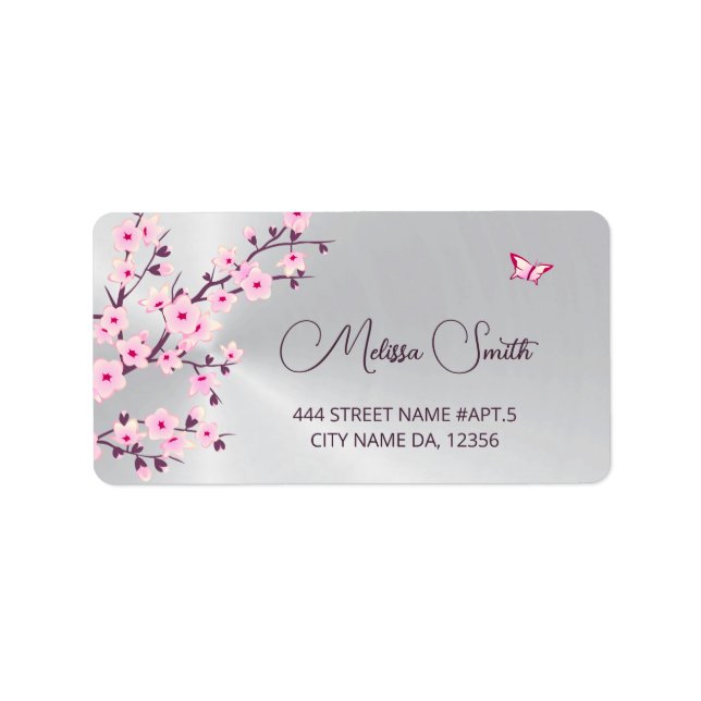 Floral Cherry Blossoms Pink Silver Label (Front)