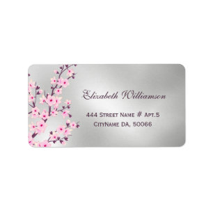 Floral Cherry Blossoms Pink Silver Label