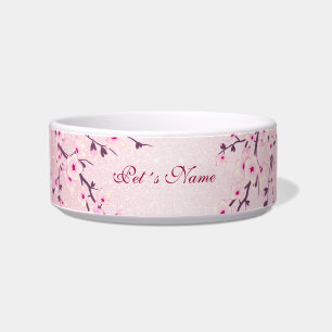 Floral Cherry Blossoms Pink Sparkle Add Name  Bowl