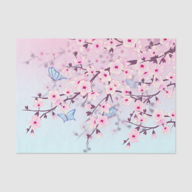 Floral Cherry Blossoms Pink Tissue Paper (Front)
