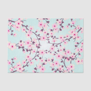 Floral Cherry Blossoms Pink Turquoise Tissue Paper