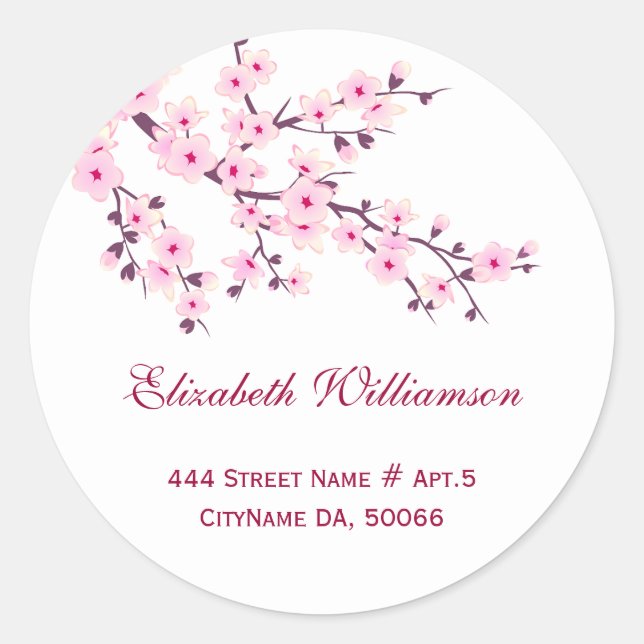 Floral Cherry Blossoms Pink White Classic Round Sticker (Front)