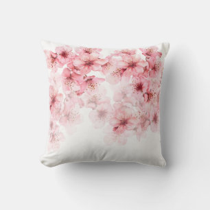 Floral Cherry Blossoms Pink White Cushion