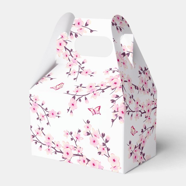 Floral Cherry Blossoms Pink White Favour Box (Front Side)