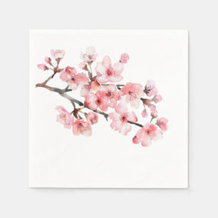 Floral Cherry Blossoms Pink White Napkin