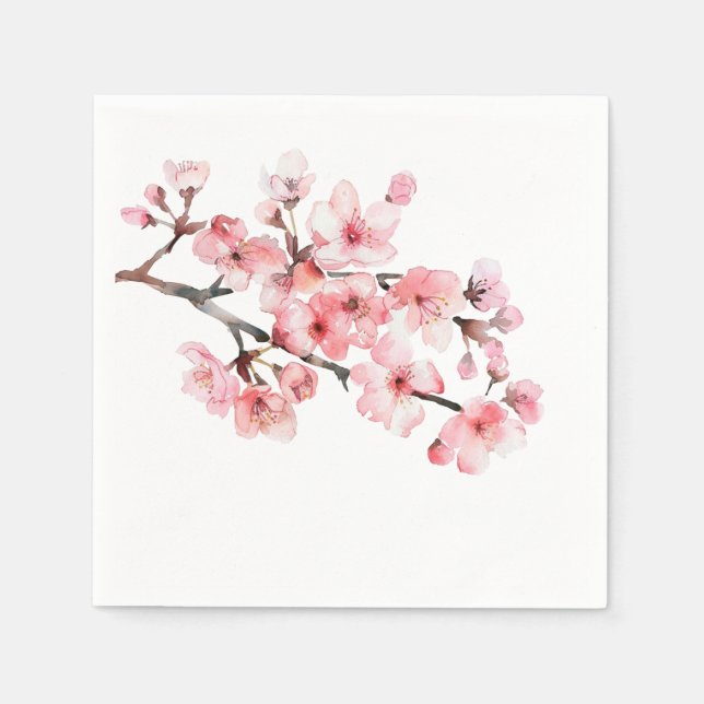Floral Cherry Blossoms Pink White Napkin (Front)