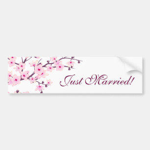 Floral Cherry Blossoms Pink White Newlyweds Bumper Sticker
